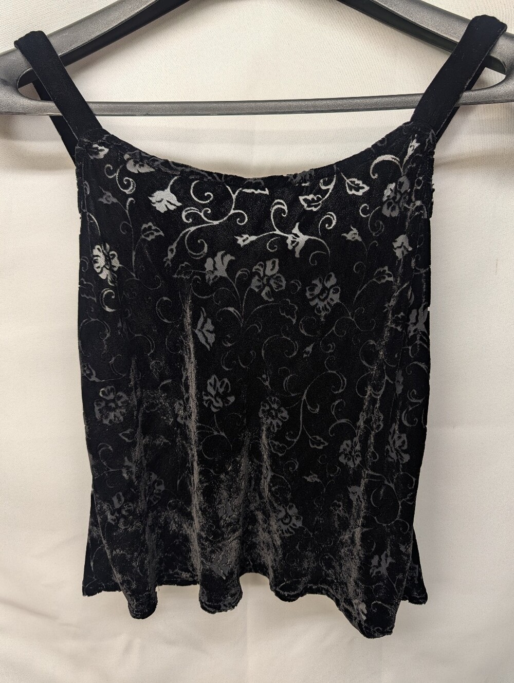 Vintage 90s Johnny Was 100% Silk Black Floral Burnout Velvet Camisole Size Large